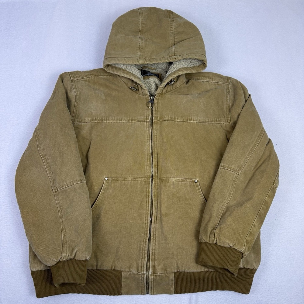 G.H. Bass & Co. Jacket Men's Canvas  Large Full Zip Hooded Sherpa Lined Coat
